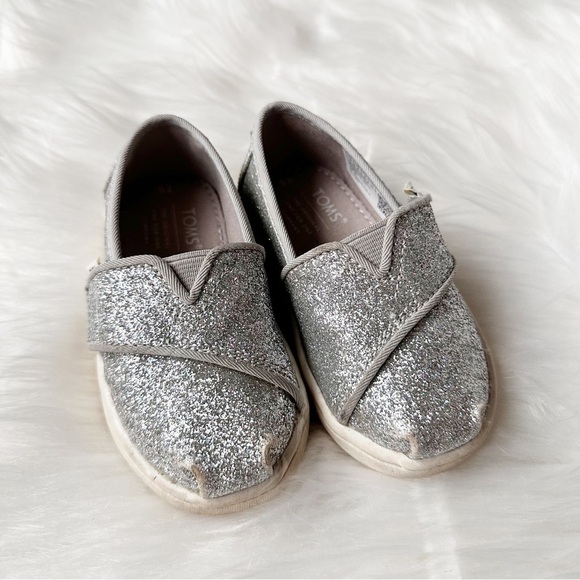 Toms Toddler Alpargata Silver Iridescent Glimmer Slip On Shoes 5 - Picture 3 of 6